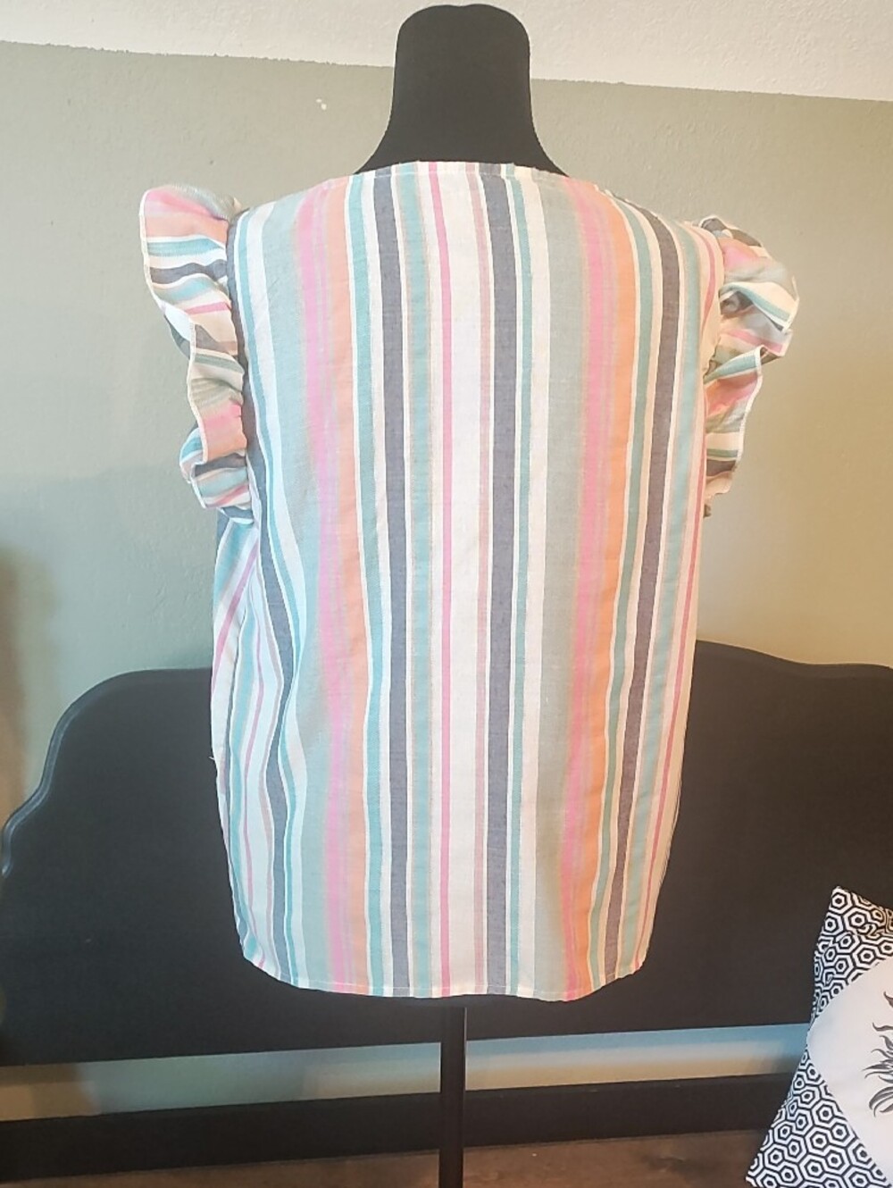 Striped Ruffle-Sleeve Square-Neck Top - Pastel Multi - Picture 4 of 4